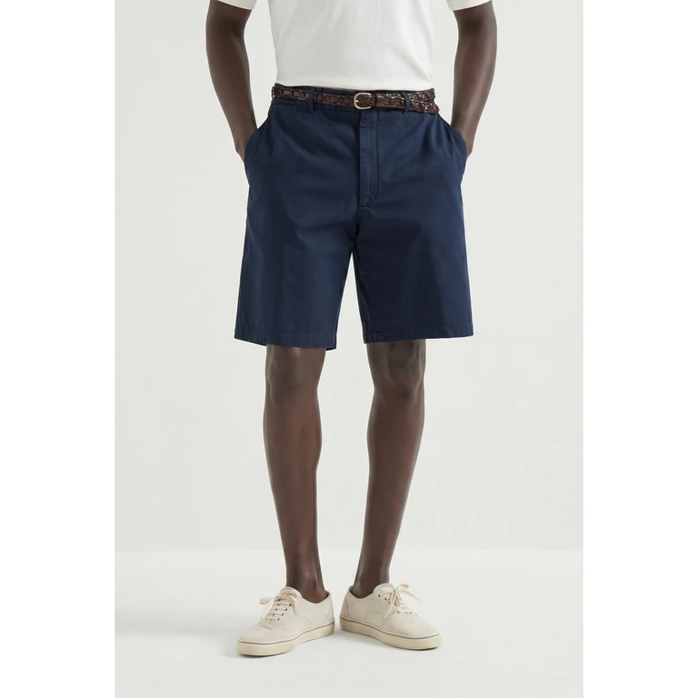 Navy Cotton Tailored Shorts
