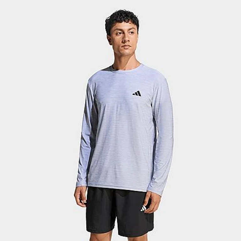 adidas Men's Workout Essentials Flex Long-Sleeve T-Shirt in White Melange Size: Medium