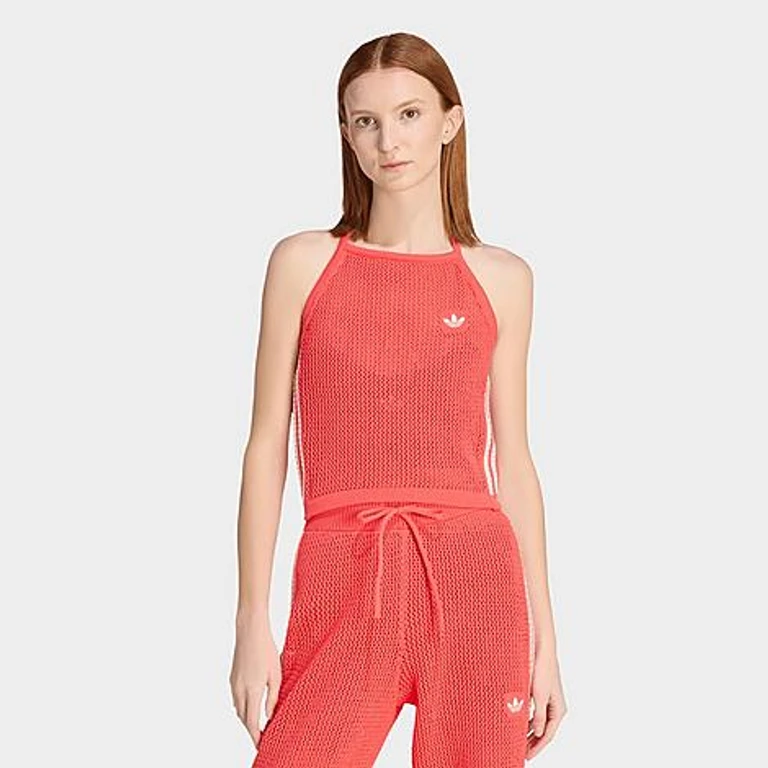 adidas Women's Originals Knitted Crochet Top in Semi Lucid Red Size: XS