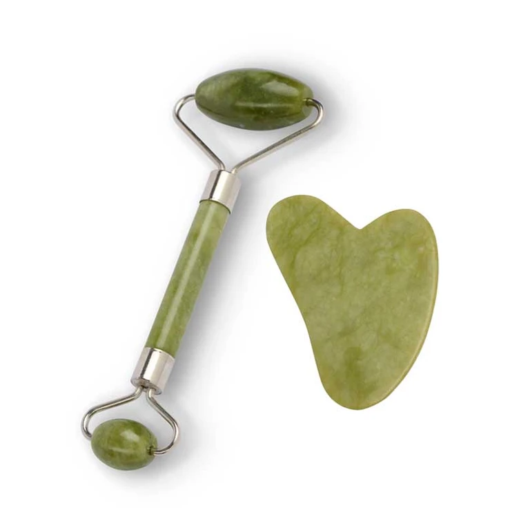 Massage set consisting of a roll-on massager and a stone gua sha