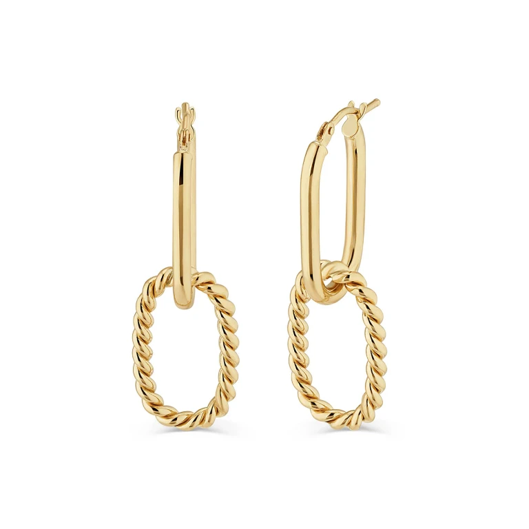 Polished and Twist Double Hoop Earrings in 14K Gold