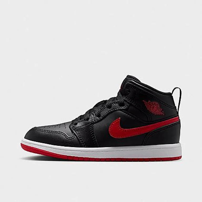 Jordan Little Kids Air Retro 1 Mid Casual Shoes in Black/White/University Red Size: 1.0