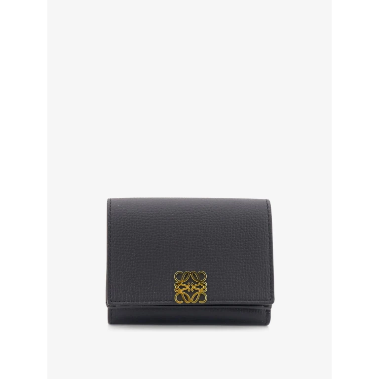 Leather Wallet Anagram Tri-Fold Black