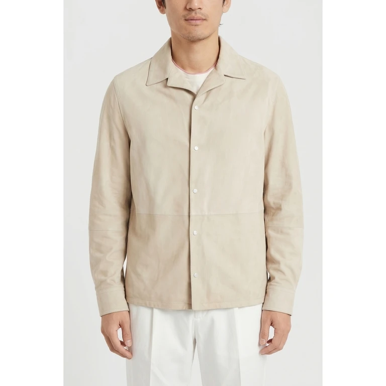Beige Leather Relaxed Jacket