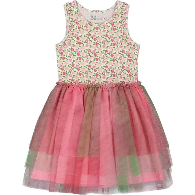Bi-Material Cotton and Mesh Dress and Gradient Skirt - Little Girl