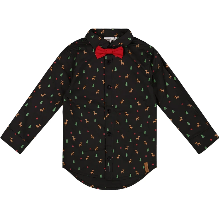 Printed Poplin Shirt with Bow Tie - Little Boy