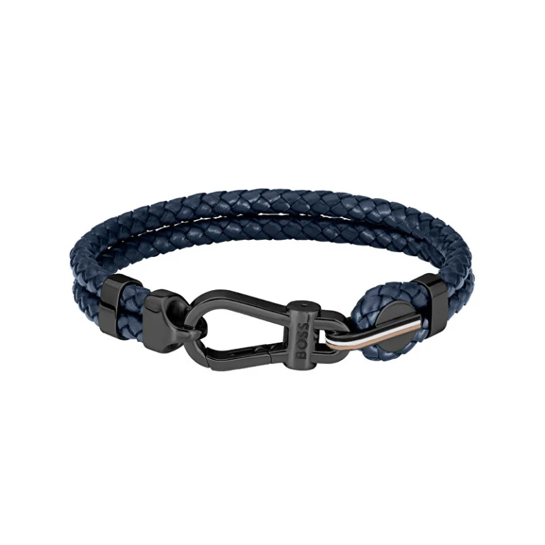 Elegante Dark Blue Leather Double Bracelet 1580701 - Length: 19 Cm