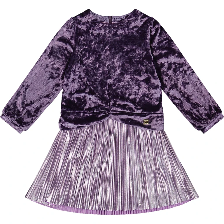 Long Sleeve Bi-Material Velour and Jersey Dress - Big Girl