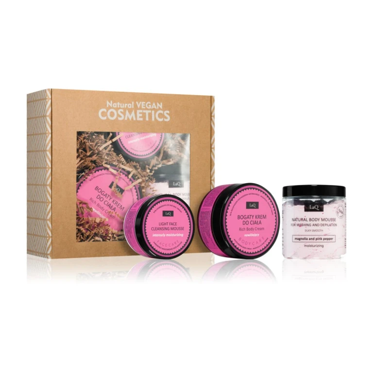 Kitten Magnolia Gift Box LaQ Kitten Magnolia body moisturizing cream 200 ml + body cleansing mousse 100 g + deep cleansing mousse for the face 40