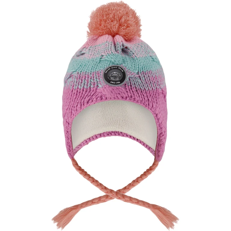 Pink-Orange-Turquoise Lined Peruvian Knit Pompom Hat - Baby Girl