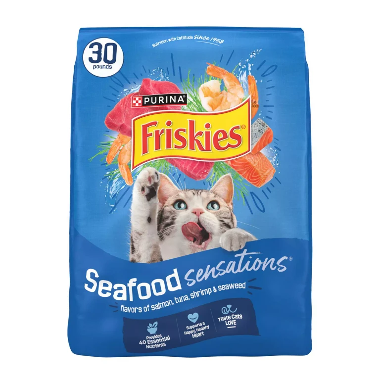 Friskies Dry Cat Food, Seafood Sensations With Salmon, Tuna, and Shrimp Flavors, 30 lbs.