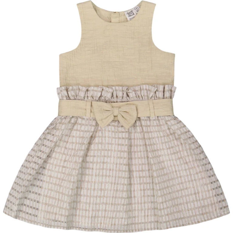 Bi-Material Belted Dress - Little Girl