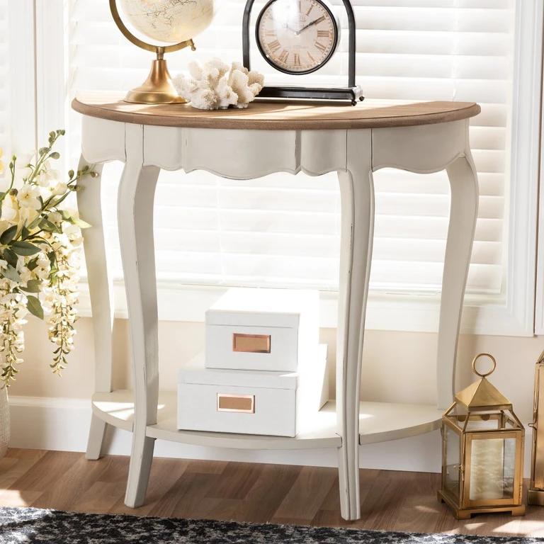 Country Cottage Farmhouse White and Natural Brown Sofa Table