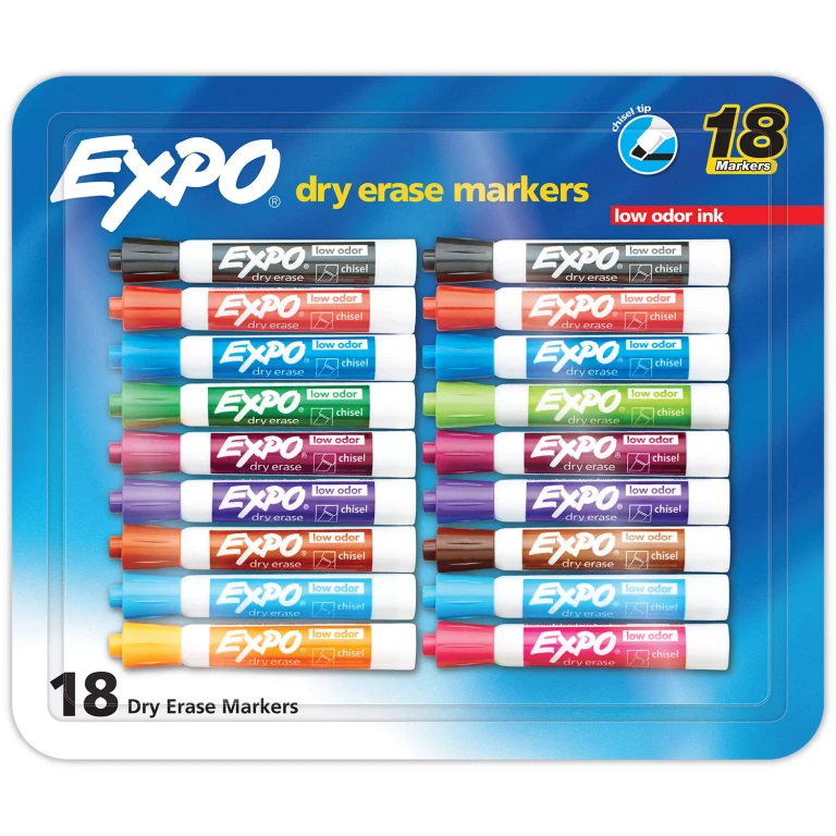 Dry Erase Markers, Assorted Colors, Pack of 18