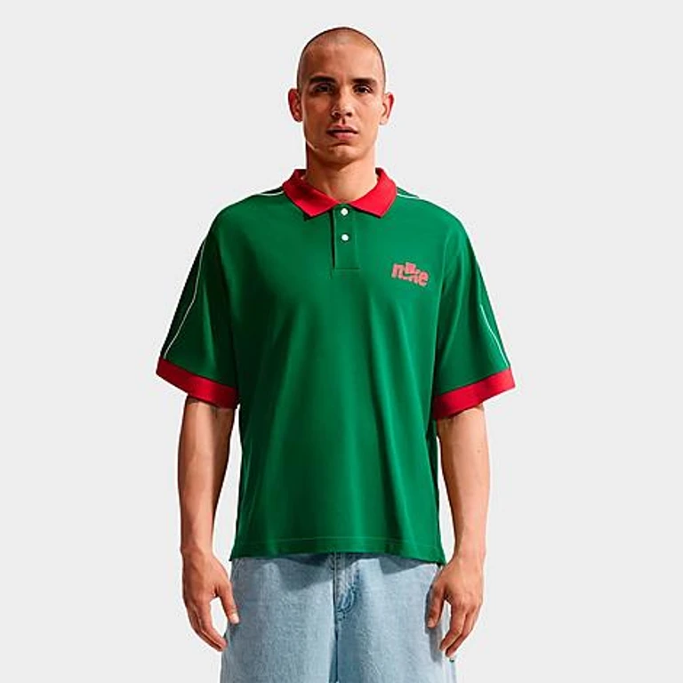 Sportswear Club Oversized Poloshirt in Pine Green/University Red/Sail