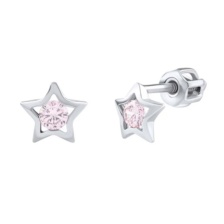 Silver Stud Earrings with Pink Zircons Adina Silvegob70493Bdsp
