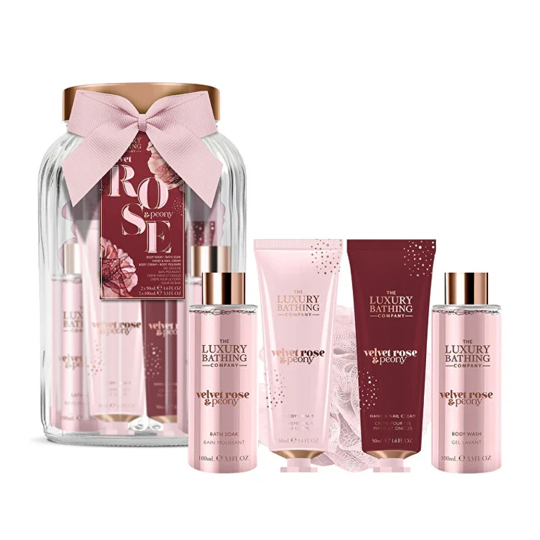Gift Set In Pink Glass Jar With Peony 5 Pieces