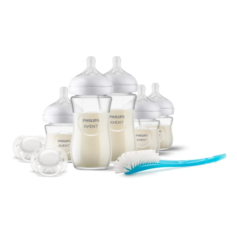 Philips Avent Natural Response Glass Gift Set for Babies 0 months+ 3x120 ml bottles + 1 month+ 2x240 ml bottles + Ultrasoft 0-6 months 2-piece pacifie