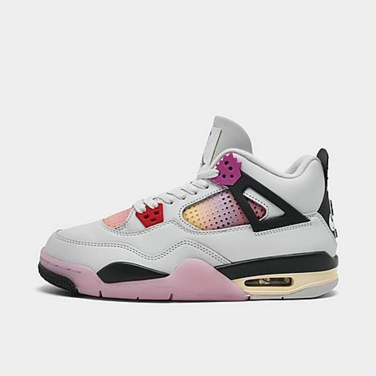 Big Kids Air Retro 4 Basketball Shoes in Off White/Anthracite/Fire Pink Size: 3.5