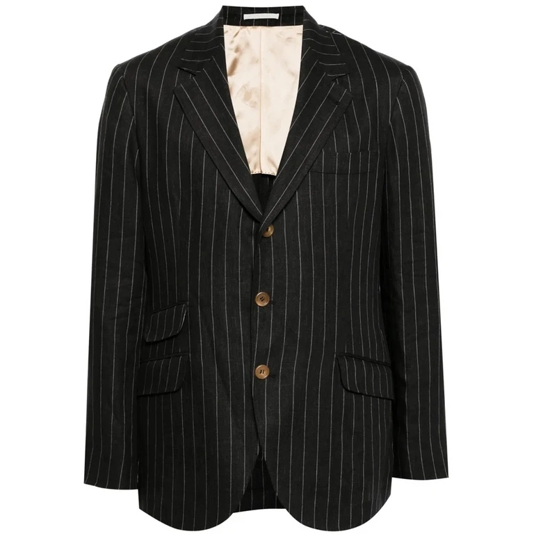 Black Linen Pinstripe Blazer