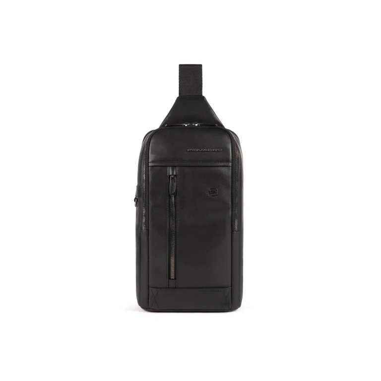, leather, leather backpack, black, mono strap, men, 19 x 32 x 8 cm