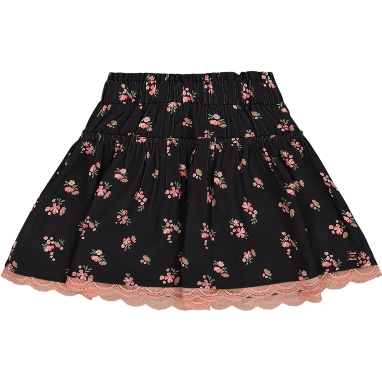 Printed Flowers Flare Viscose Skirt - Little Girl