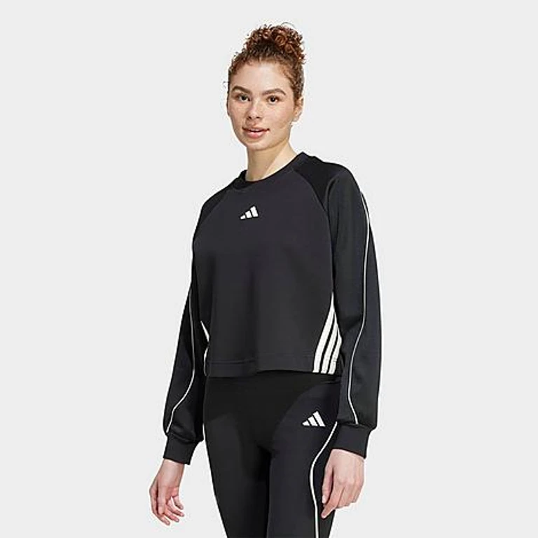 Women's Stadium 3-Stripes Crewneck Sweatshirt in Black/Off White Size: XXS