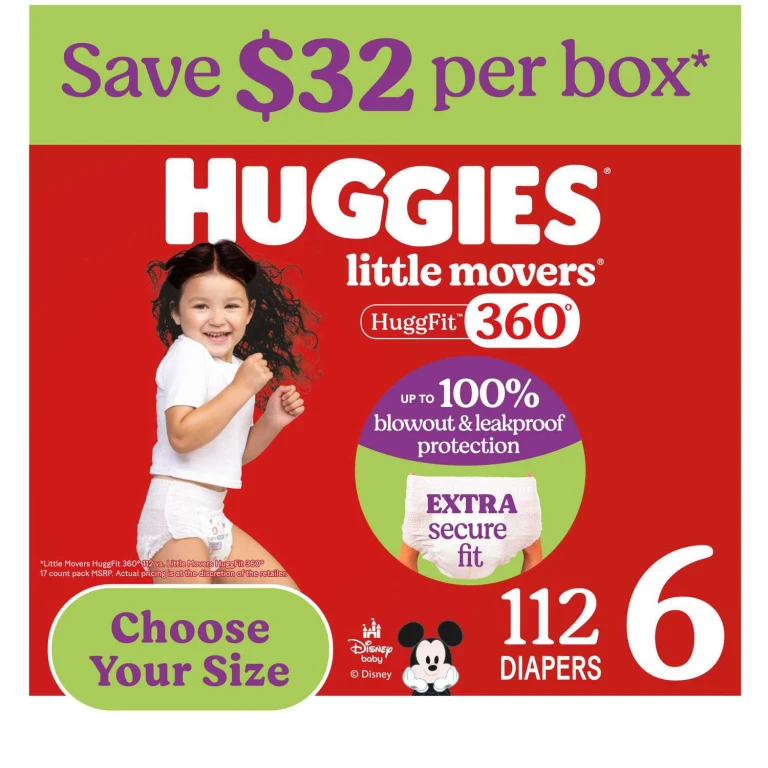 Little Movers HuggFit 360° Diapers, Size 6:- 6, 112 ct., +35 lbs