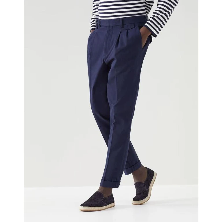 Navy Pleated Tailored Trousers