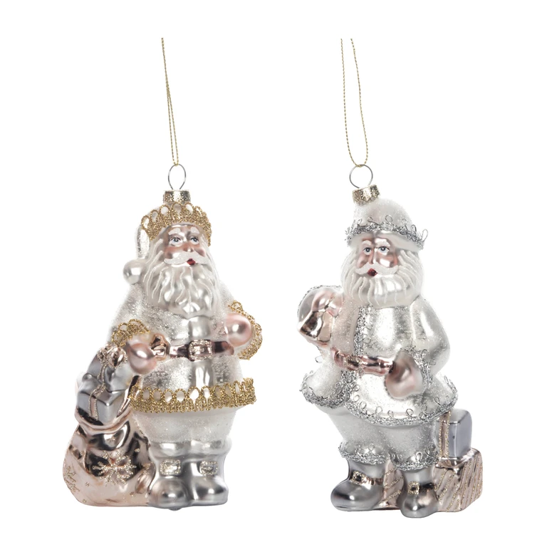 Glass Silver and Gold Santa Ornament Set of 2 for Christmas Tree Home Decorations