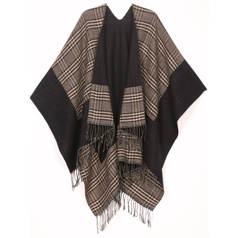 Sakkas Avi Women's Reversible Open Front Poncho Cardigan Ruana Cape Shawl W/Fringe