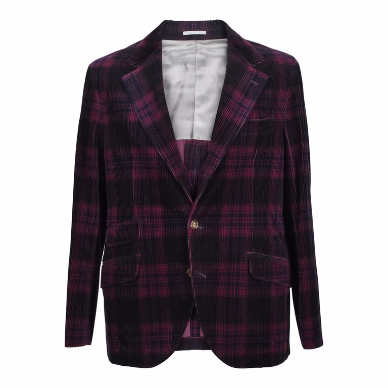 Men'S Burgundy Plaid Corduroy Blazer