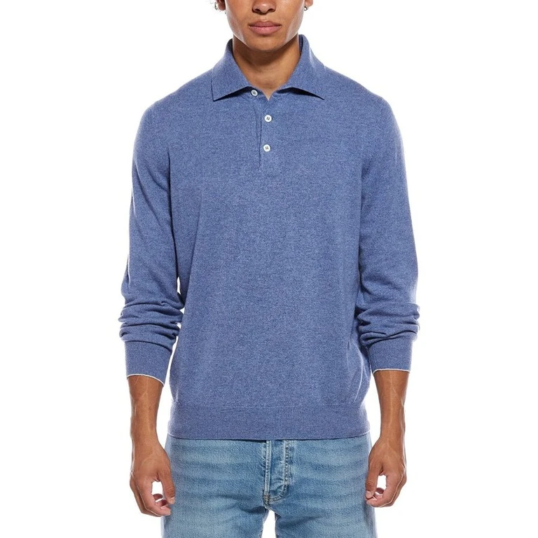 Blue Wool Polo Sweater