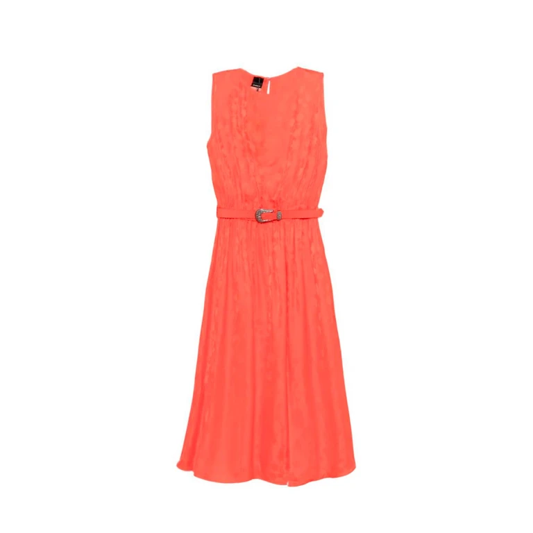 Florales Jacquard-Midikleid mit Gürtel