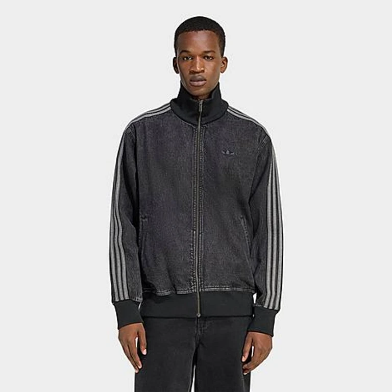 adidas Men's Originals Adicolor Denim Firebird Track Top in True Black Denim Size: Small