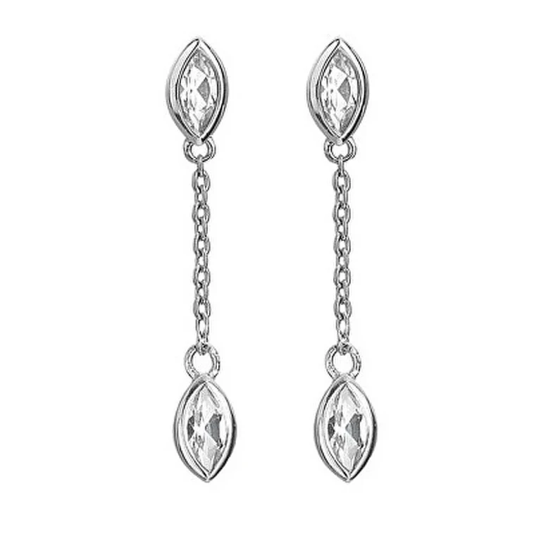 Elegant Drop Earrings in Silver with Diamonds Tender De751