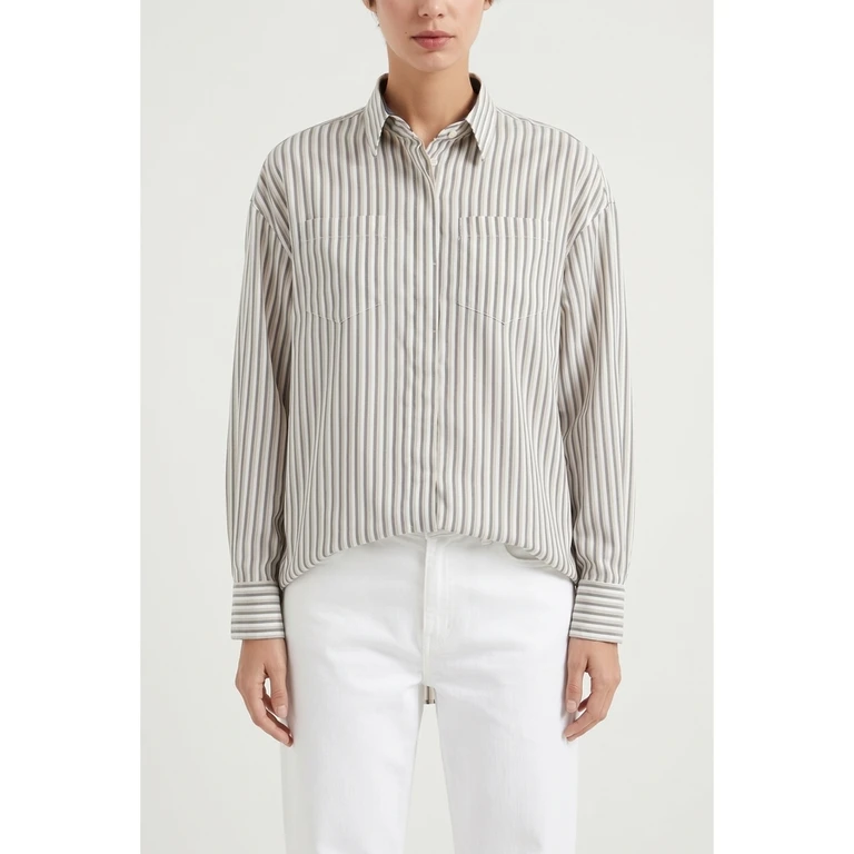Beige Striped Silk Shirt