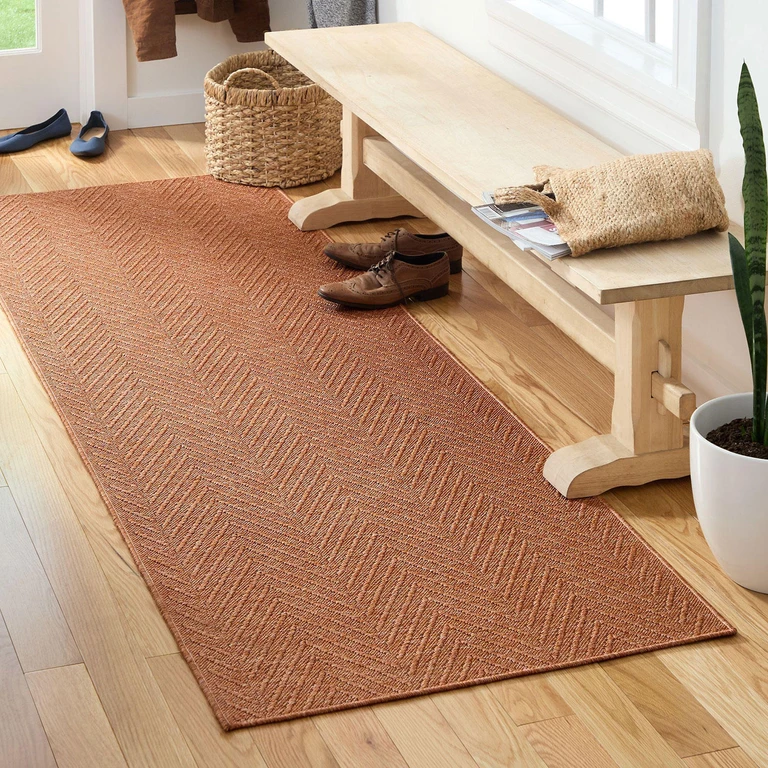 Pax Herringbone Textured Machine Washable Area Rug:- 2'5'x7'10', Rust, Rectangle