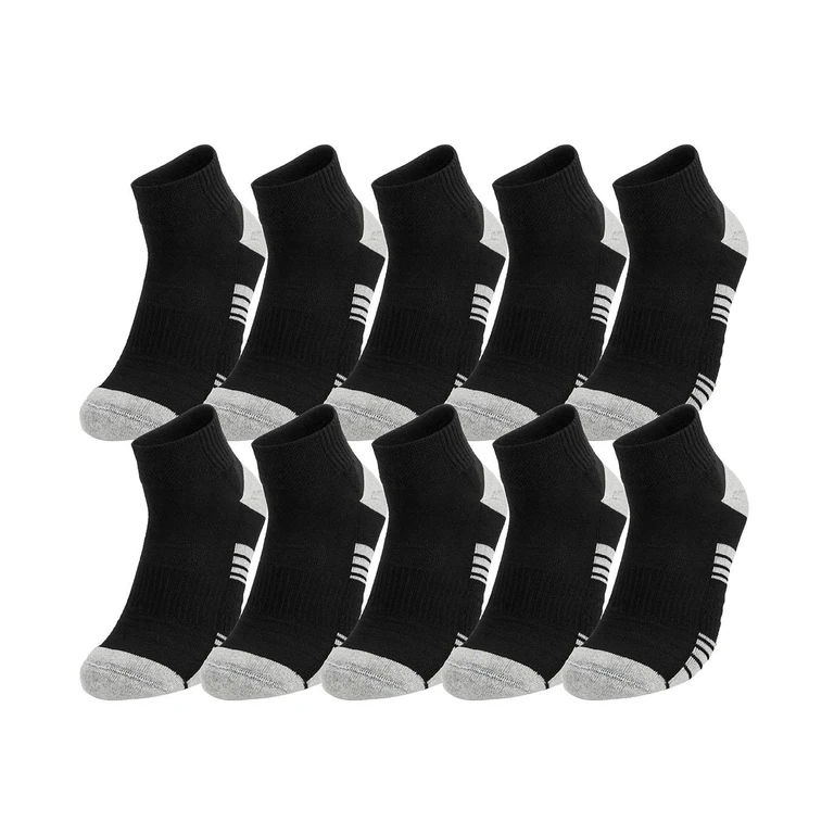 10PK Quarter Socks - Black:- Black