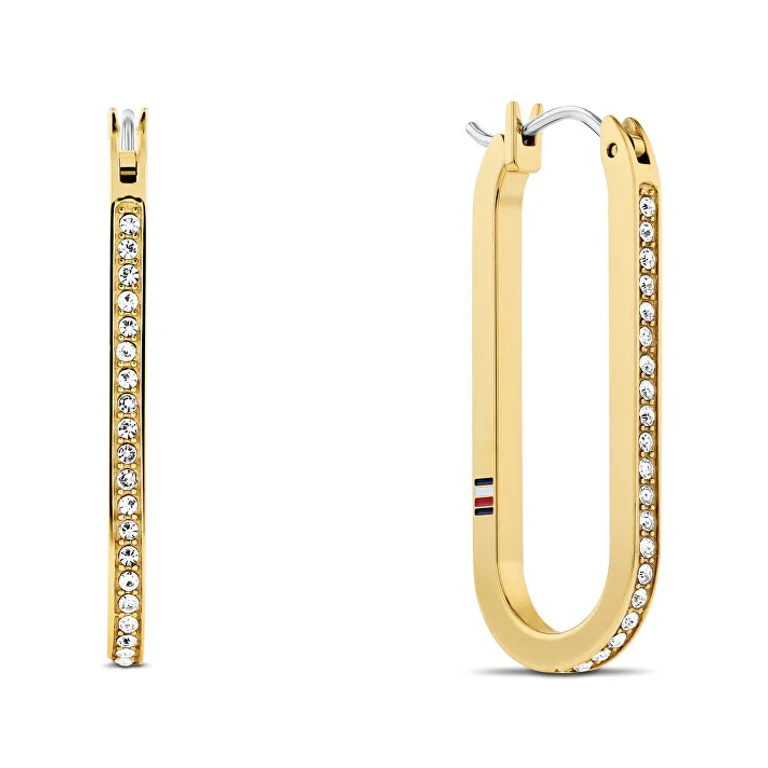 Oval Gold-Plated Earrings with Dog Tag Crystals 2780866
