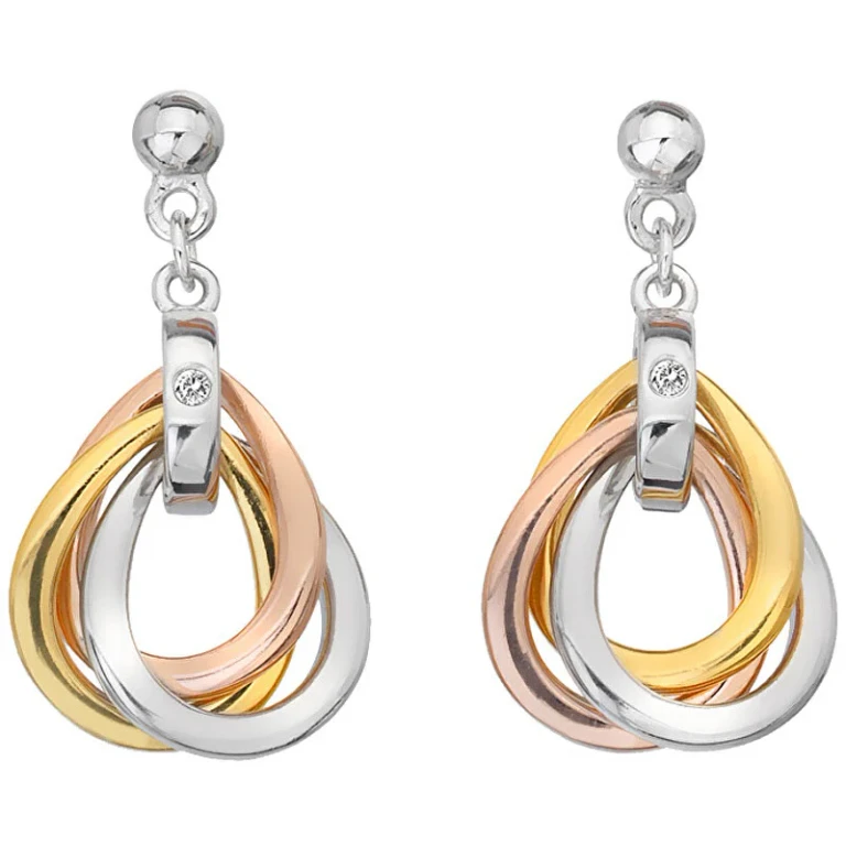 Tricolor Silver Earrings with Diamonds Trio De645