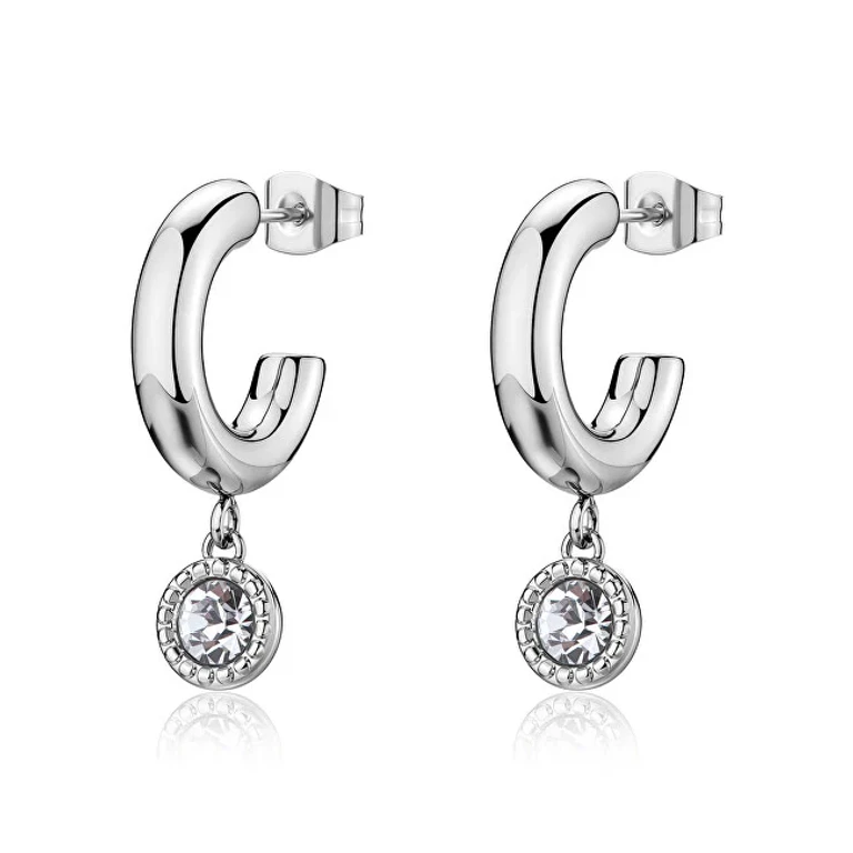 Round Steel Earrings With Crystals Aurora Sar68