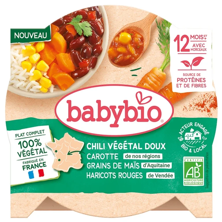 Vegetarian Midi Plate Sweet Vegetable Chile - 12 + months - Carrot, Corn Grains, Red Beans - ORGANIC 230G