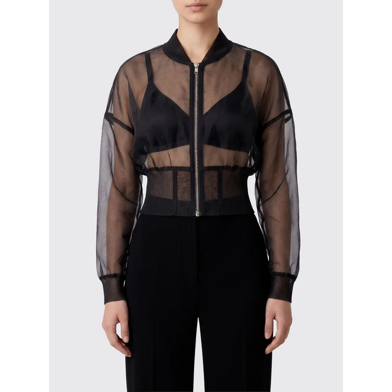 Cropped Sheer Nylon Bomber Jacket with Zip Closure (RO01F6780TUSL09)