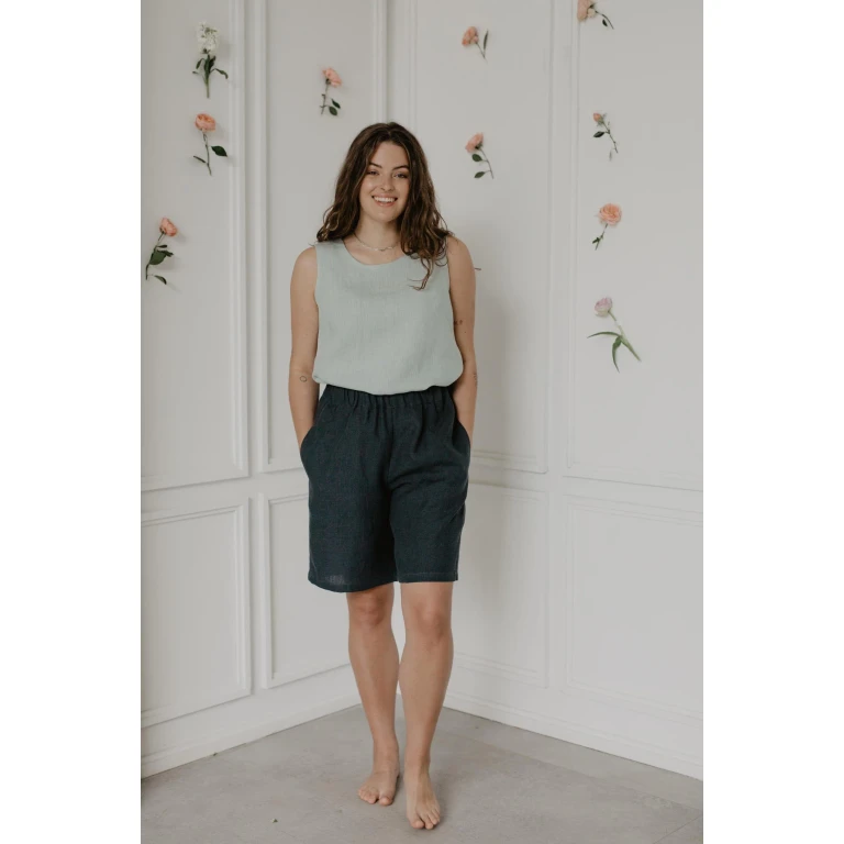 Long linen shorts MATILDA in Charcoal