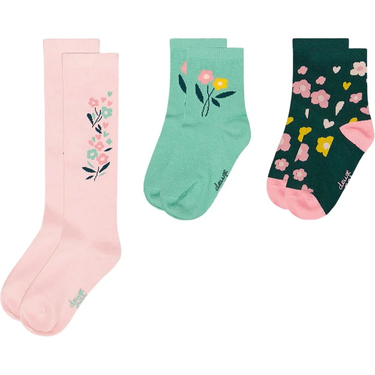 Pink And Green 3-Pack Knit Socks - Little Girl