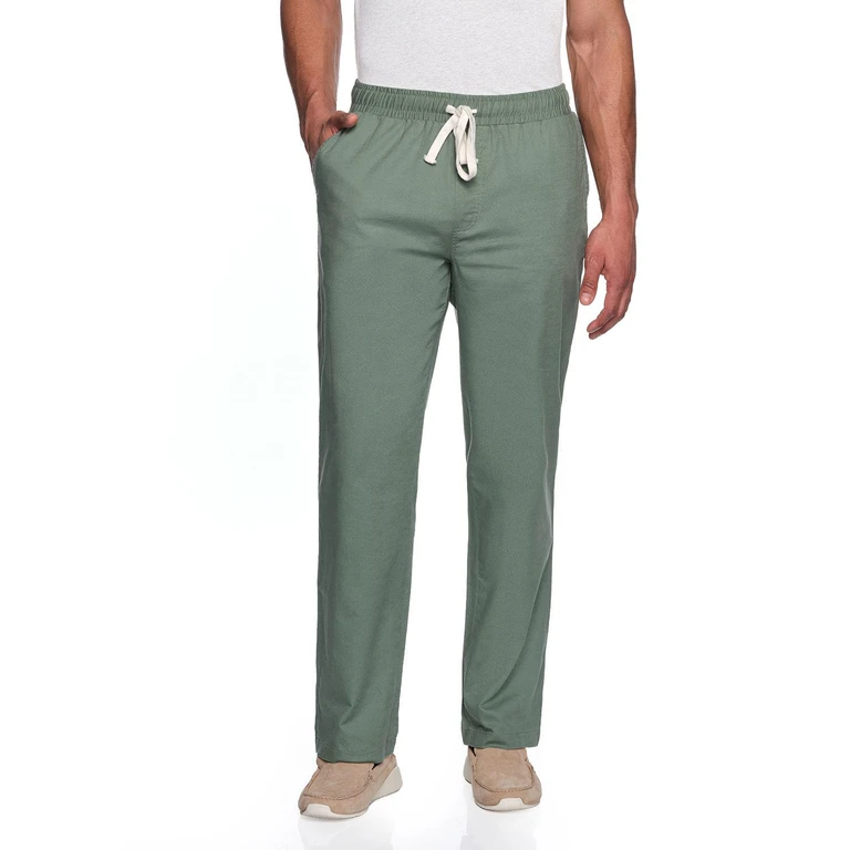 LINEN PULL ON PANT:- Green, M