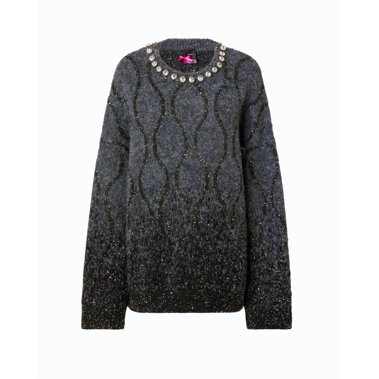 Pull à col bijou et micro-paillettes - S