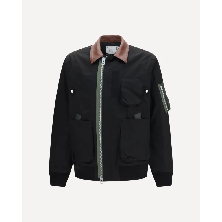 Cotton Bomber Jacket with leather details Male 2