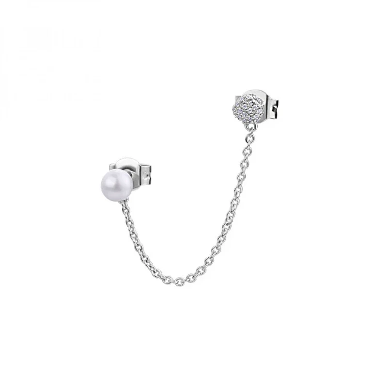 Fashionable Single Silver Earring with Blue Pearl Rzaz021